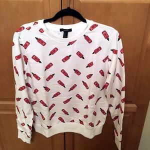Siracha bottle white crew neck sweatshirt